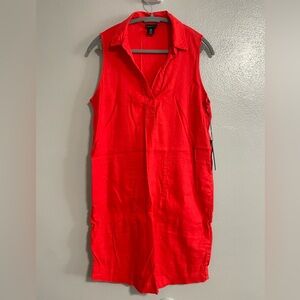 🆕WT TAHARI LINEN SLEEVELESS DRESS SIZE 8 COLOR ORANGE/TANGERINE